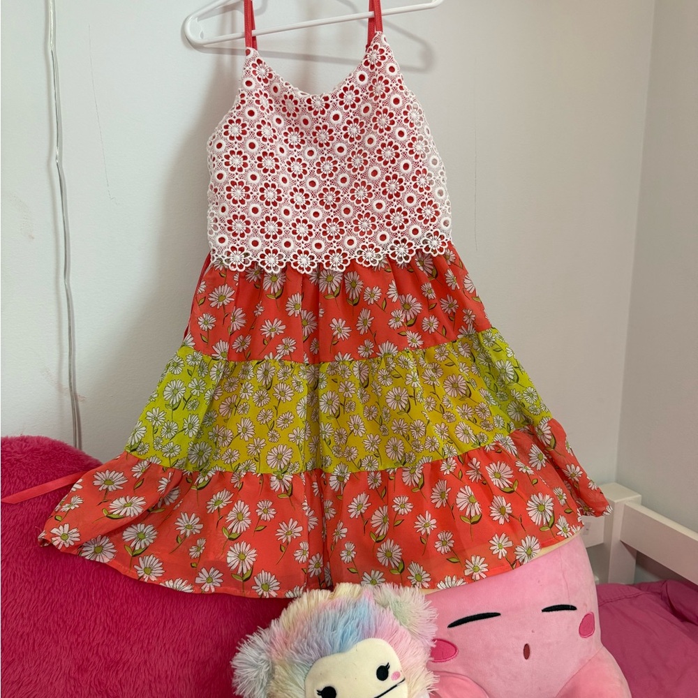 Lilt Red and Yellow Floral Kids Casual Dress